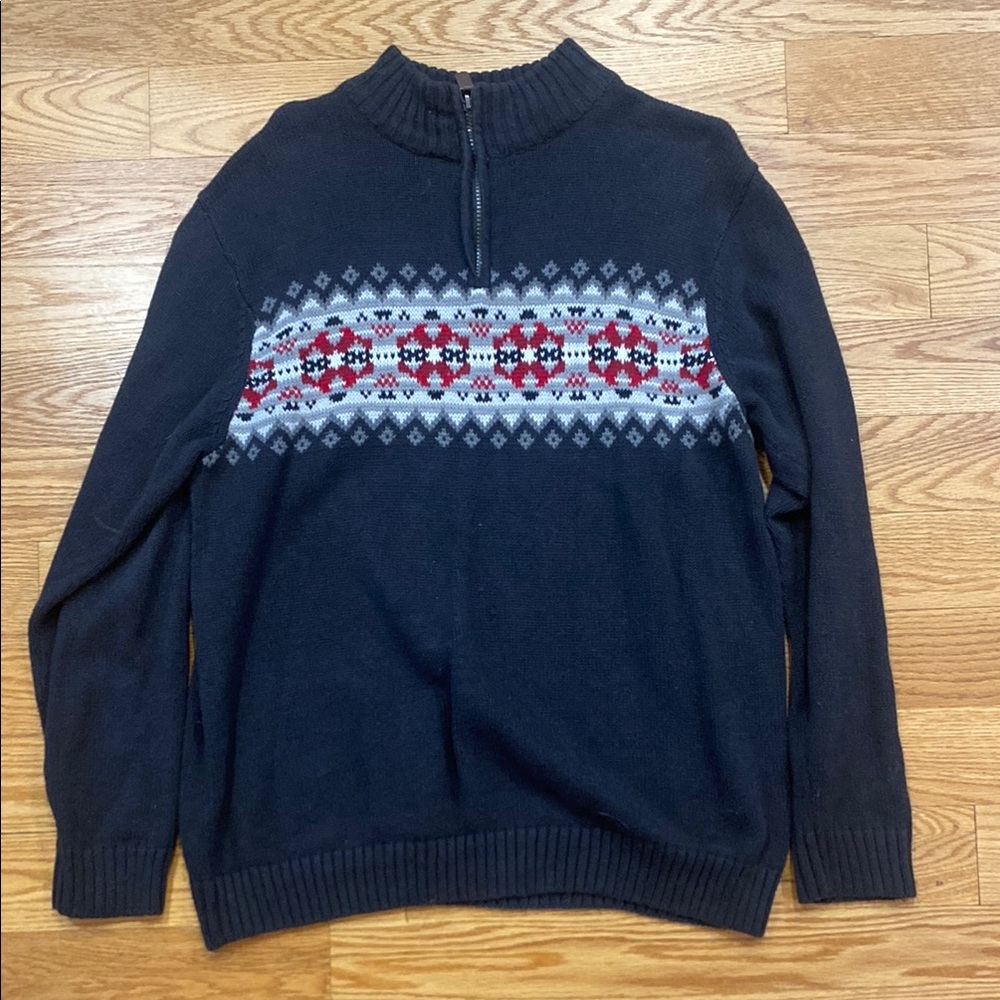 Chaps Black and Red Zip Up Sweater with Classic Design
